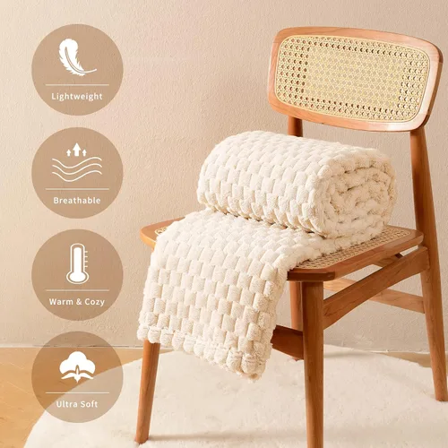 Vista 3 de FY FIBER HOUSE Manta de Vellón para Sofá 300GMS Súper Suave de Felpa Difusa Mantas y Cobijas para Sofá Cama Oficina, 40x50 Pulgadas, Beige