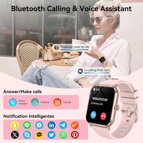 Vista 9 de Reloj inteligente para hombres/mujeres, Android e iOS, pantalla táctil HD de 1.83 pulgadas, reloj de fitness con llamadas Bluetooth estables