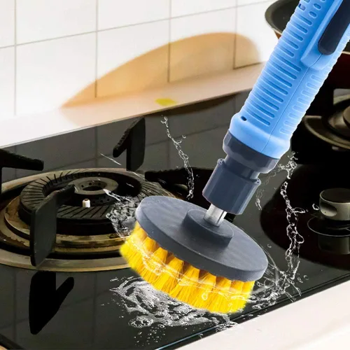 Vista 6 de Juego de 3 cepillos de limpieza para taladro, cepillo de limpieza multiusos, para lechada, piso, bañera, ducha, azulejos, baño y superficie de cocina