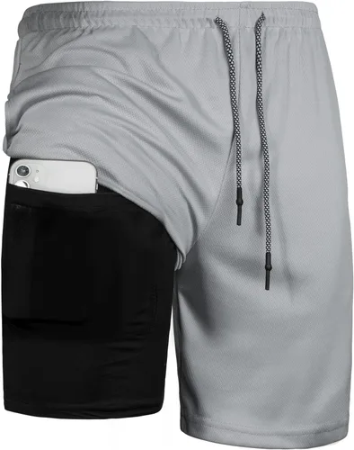 Vista 2 de Pantalones cortos deportivos para hombre, pantalones cortos de entrenamiento 2 en 1 para hombre, pantalones cortos de malla de secado rápido
