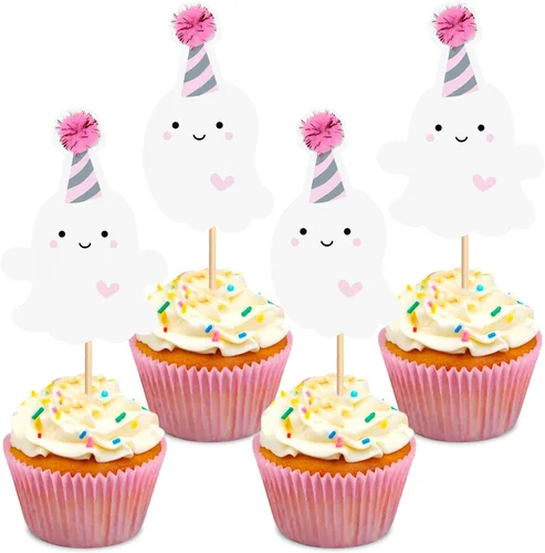 Vista 9 de 24 piezas de Halloween Baby Boo Cupcake Toppers Boo Ghost Cupcake Picks Baby Shower Halloween Boy Girl First Birthday Party Decoración Suministros