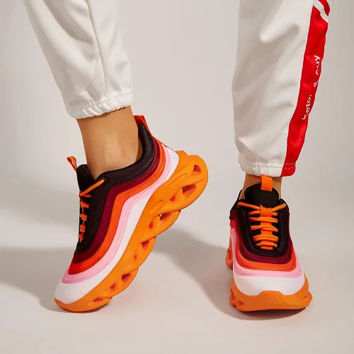 Vista 6 de LUCKY STEP Tenis de moda para mujer con plataforma gruesa teñido anudado arcoíris
