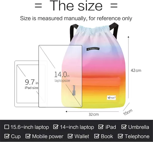 Vista 6 de Bolsa impermeable con cordón para ir al gimnasio o la playa, o practicar deportes, unisex