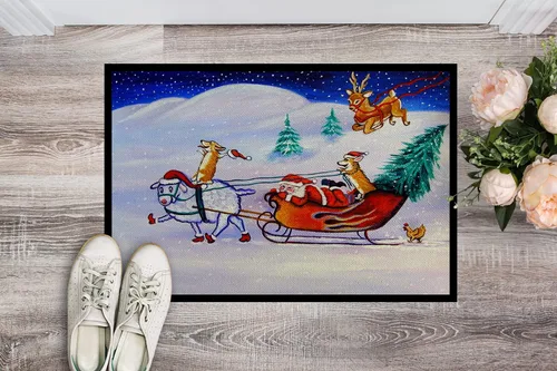 Vista 2 de Caroline's Treasures 7442MAT Corgi Highhacked - Felpudo de trineo de Papá Noel de 18 x 27 pulgadas, para interiores y exteriores, para entrada