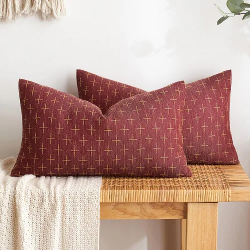 Vista 73 de MIULEE - Juego de 2 fundas de almohada decorativas de lino de arpillera navideñas, modernas, estilo campestre, rústicas, tejidas, con textura