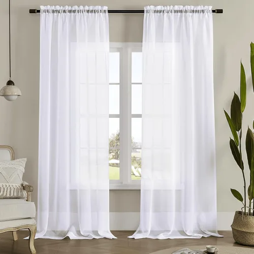 Vista 110 de MYSTIC-HOME Juego de cortinas de niveles transparentes blancas para cocina de 24 pulgadas de largo, tratamiento de cortinas para ventanas pequeñas