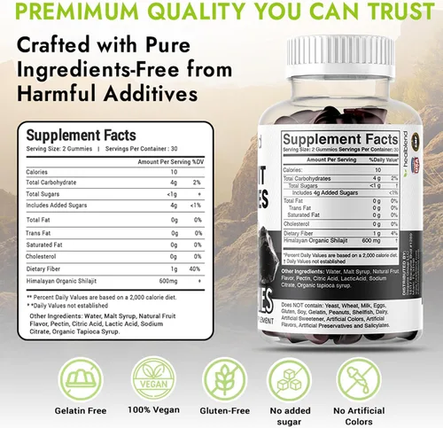 Vista 7 de healblend Gomitas Shilajit orgánicas del Himalaya de 600 mg – Salud óptima, energía e inmunidad para hombres y mujeres, sabor a fruta natural – 60