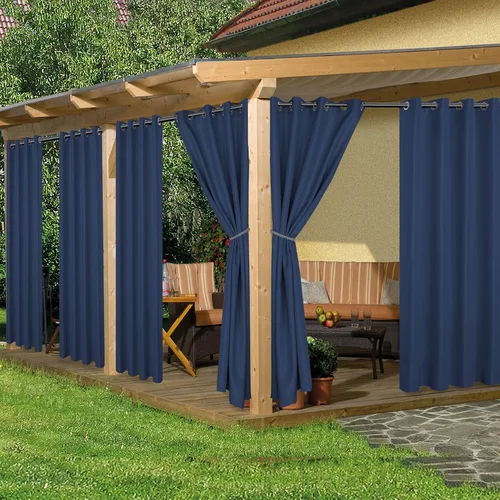 Vista 34 de HolidayIdeas Cortinas impermeables para patio, 4 paneles, 54 x 84 pulgadas, protección de privacidad y filtrado de luz, cortinas exteriores con Negro