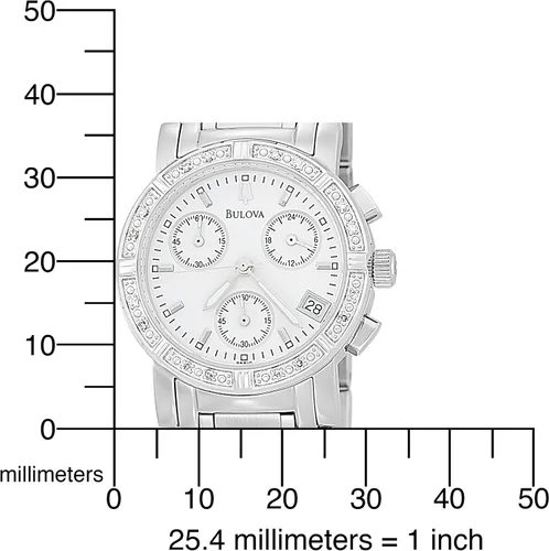 Vista 4 de Bulova Reloj cronógrafo con tachuelas de diamantes 96R19 para mujer, Blanco, Reloj de cuarzo, cronógrafo