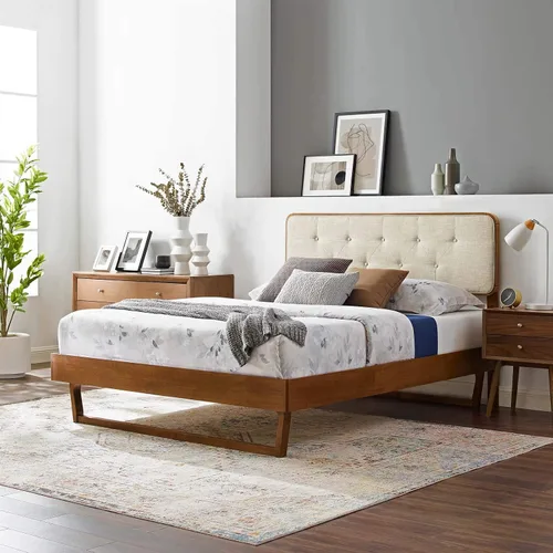 Vista 11 de Modway MOD-6643-BLK-BEI Bridgette - Cama de plataforma de madera con marco angular, color negro y beige