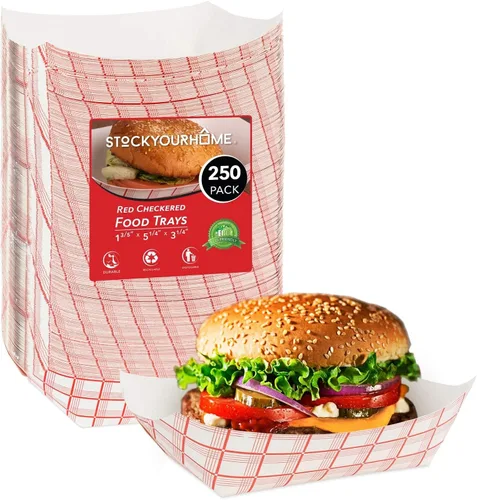 Vista 20 de Botes pequeños de papel para alimentos (paquete de 100) bandejas desechables de 1 libra a cuadros rojos y blancos, botes de comida ecológicos, botes