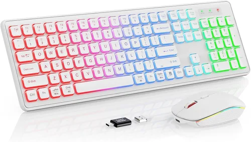 Vista 17 de Wireless Keyboard and Mouse Combo, RGB Backlit, Rechargeable & Light Up Letters, Full-Size, Soft Typing, Sleep Mode, 2.4GHz Quiet Keyboard Set for