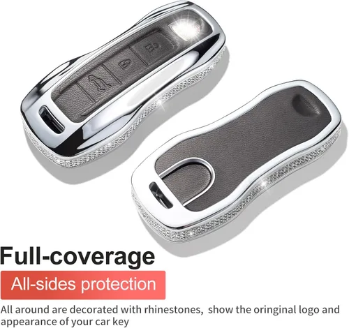 Vista 3 de Porsche Key Fob Cover, Leather Crystal Case for Porsche 911 Cayenne Taycan Panamera Remote Key