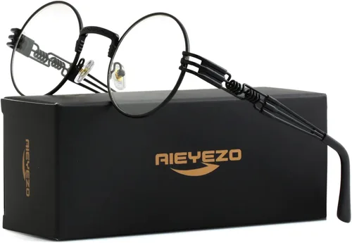 Vista 2 de AIEYEZO Gafas de sol redondas steampunk Circle Lennon Hippie, marco de metal, lente de bloqueo UV 100%