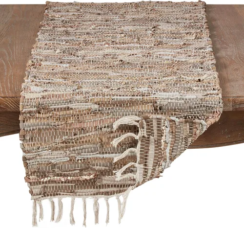 Vista 2 de Saro Lifestyle Camino de mesa Chindi de cuero, natural, 16" x 54