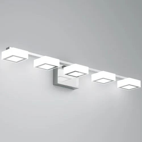 Vista 11 de Moderna lámpara LED de baño sobre el espejo, 3 luces regulables de tocador, lámpara de tocador de baño de acrílico cromado, ajustable de 2700 K-6500