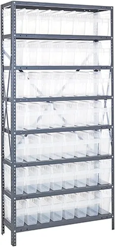 Vista 579 de Quantum QSBU-245BK Heavy Duty Shelving Unit with (7) Shelves and (24) QUS245 Black Bins for Garage Warehouse Storage Distribution 400 lb Load