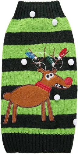 Vista 41 de Suéter de dos patas de algodón acanalado para Halloween, cuello alto a rayas alces estampado de Navidad para Teddy, Chihuahua, Shih Tzu, Yorkshire