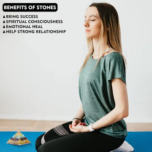 Vista 5 de Pirámide de orgón de triple dinero que atrae riqueza y prosperidad: pirámide de cristales para energía positiva y meditación Yoga Energía positiva