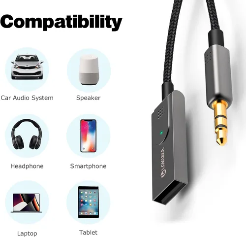 Vista 6 de Adaptador auxiliar Bluetooth 6.0 para altavoz de coche, receptor Marrón
