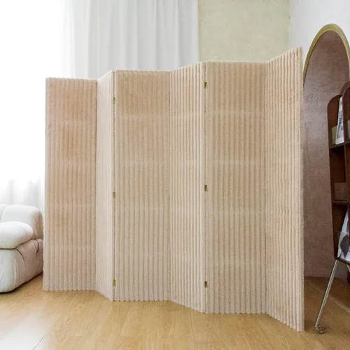 Vista 2 de Divisor de habitación de 6 paneles, pantalla de privacidad Marrón claro