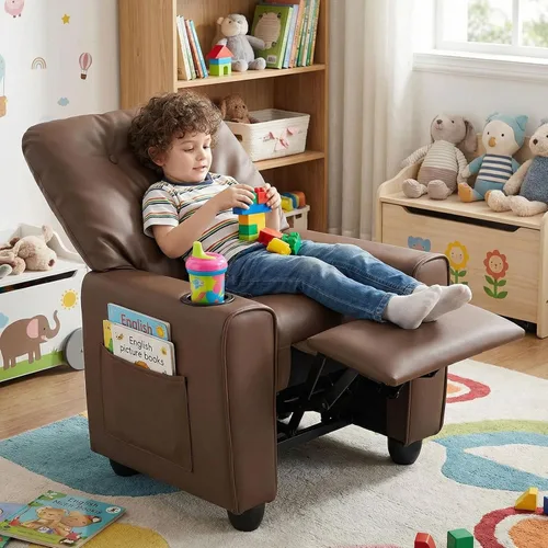 Vista 8 de Costzon Niños reclinable, PU cuero bebé bebé empujar hacia atrás sofá Negro