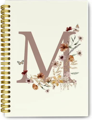 Vista 18 de Cuadernos de diario personalizados con letra inicial floral A, cuadernos vintage femeninos de tapa dura en espiral para la escuela, regalos