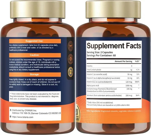 Vista 9 de Totaria Ácido alfa lipoico de 1000 mg – Suplemento de ALA antioxidante para neuropatía, apoyo a la salud nerviosa, desintoxicación hepática
