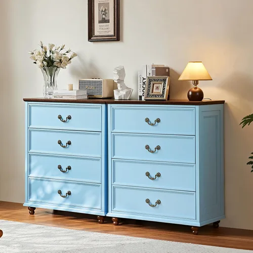 Vista 25 de Joaxswe Cómoda rústica de 4 cajones para dormitorio, cómoda rústica de 37 pulgadas de alto con 4 pies de madera maciza, organizador de armario