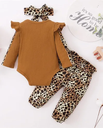 Vista 3 de Conjunto de ropa para bebé niña, ropa para recién nacida, con volantes, mameluco para otoño e invierno
