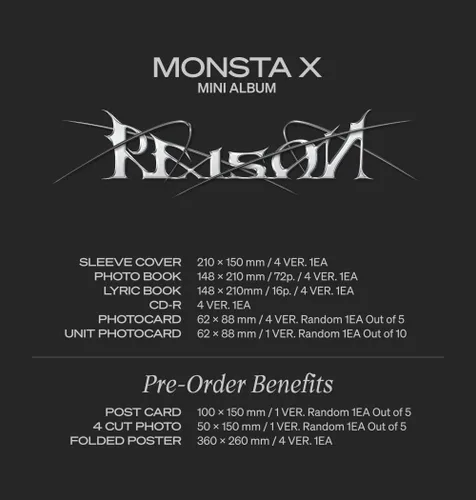 Vista 2 de MON X - 12º Mini álbum REASON CD+Beneficio de preventa+Juego de tarjetas fotográficas adicionales (VER.1)