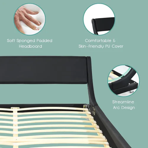 Vista 5 de NAFORT Base de cama tamaño Queen tapizada con cabecera ajustable curvada, moderna cama de plataforma de piel sintética de perfil bajo, soporte