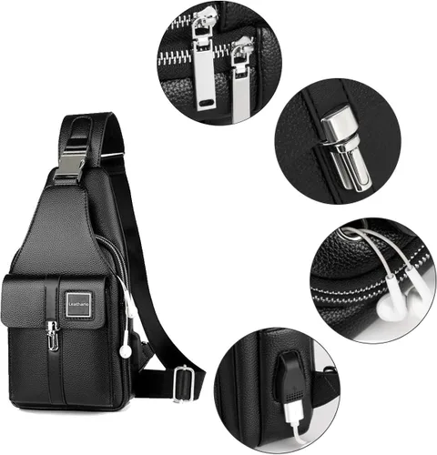 Vista 3 de Leathario Bolso bandolera de cuero para hombre, bolso de hombro, bolso de hombro, bolso casual, multiuso