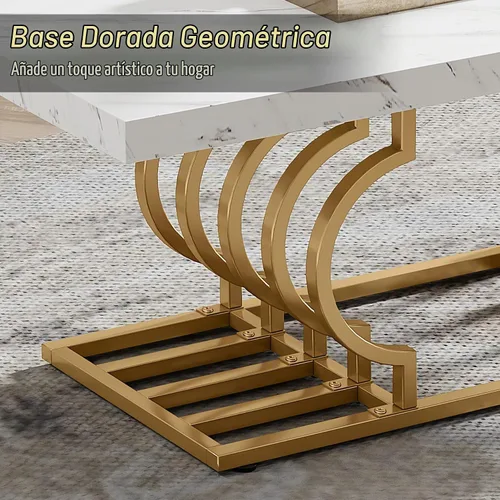 Vista 8 de Tribesigns Mesa de centro moderna, mesa de cóctel de 47 pulgadas de mármol falso con marco geométrico, mesa de centro rectangular, mesa de té
