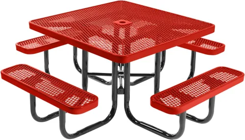 Vista 22 de COATEDOUTDOORFURNITURE Mesa de picnic cuadrada de 46 pulgadas, expandida, color negro