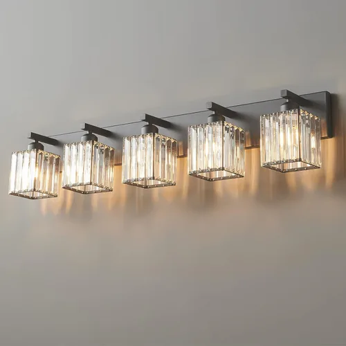 Vista 35 de Moderna lámpara de cristal para pared/tocador de baño, de 5 luces, color cromo Cromo torcido