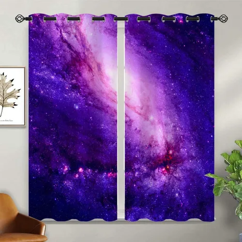 Vista 2 de Cortinas opacas de nebulosa galaxia para niñas y niños, decoración del hogar, universo galáctico, galaxias espaciales, planeta, ojales, cortinas