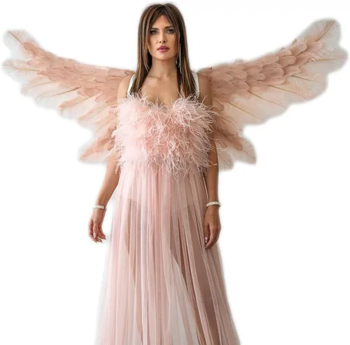 Vista 2 de ZUCKER Delux XL Wings Plumas suaves reales de origen ético Alas de ángel para disfraz, alas de plumas de fantasía para Halloween y cosplay
