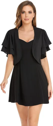 Vista 3 de Cárdigan de gasa de manga corta para mujer, con parte delantera abierta, para vestido de noche