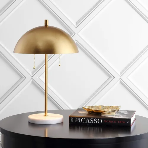 Vista 2 de JONATHAN Y Lámpara de mesa LED de 20.7 pulgadas de mármol dorado/blanco con 2 luces para decoración moderna de noche, lámpara de escritorio