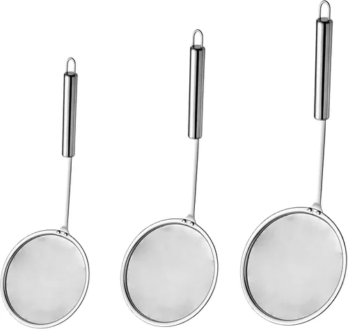 Vista 7 de Cuchara de acero inoxidable para espumadera de grasa de 4 pulgadas, colador de grasa multifuncional de malla fina con mango resistente al calor