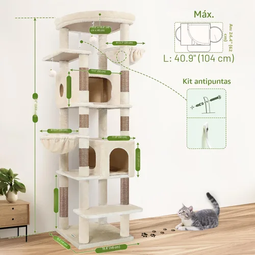 Vista 6 de Globlazer Árbol para gatos resistente, torre resistente de 74 pulgadas para gatos grandes y adultos, árbol grande para gatos con 7 postes rascadores