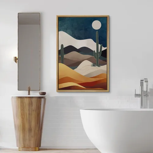 Vista 2 de SIGNFORD Impresión en Lienzo Enmarcado Arte de Pared Luna de Medianoche Cactus Desierto Duna Naturaleza Vida Silvestre Ilustraciones Decorativas