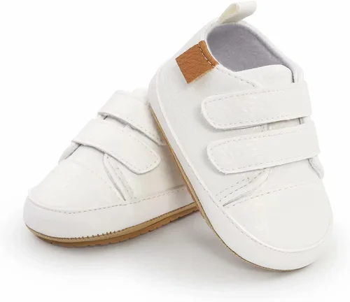 Vista 6 de GAISUMMI Zapatos para bebés niños y niñas, tenis de piel sintética para recién nacidos, suela de goma antideslizante, unisex, para niños pequeños