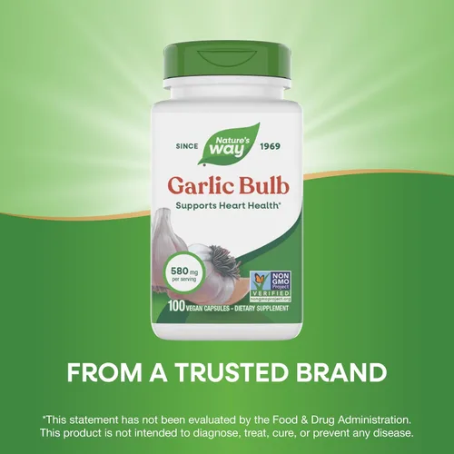 Vista 4 de Nature's Way Bombilla de ajo, apoya la salud del corazón*, proyecto verificado sin OMG, 580 mg por porción, vegano, 100 cápsulas
