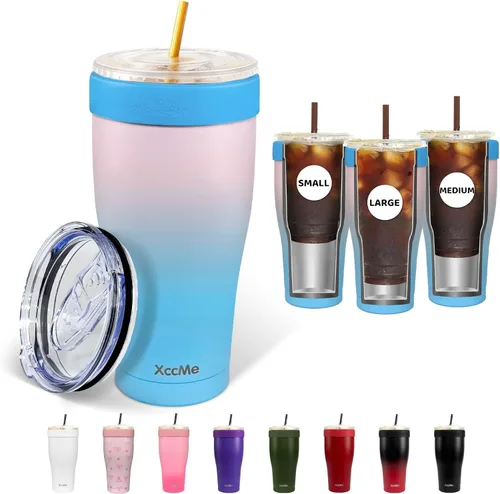 Vista 16 de Funda universal para café helado, aislante de acero inoxidable de 32 onzas, se adapta a tazas Starbucks/Dunkin/McDonalds, doble pared reutilizable