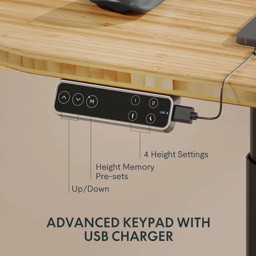 Vista 5 de FLEXISPOT E6 Pro - Escritorio eléctrico de pie de bambú de 3 etapas con patas ovaladas y motor doble, 48 x 24 pulgadas, mesa entera, altura