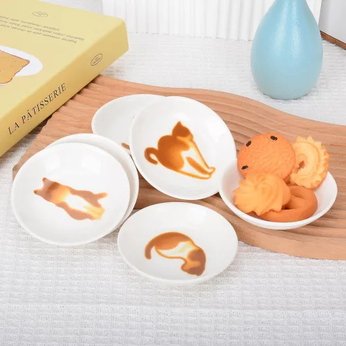 Vista 5 de Lindos platos de cerámica para salsas laterales de gato, mini plato de condimentos en forma de corazón, cuenco para sushi y soja, platillos
