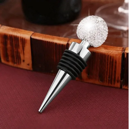 Vista 2 de Paquete de 2 tapones decorativos para vino con diamantes de cristal, aleación de zinc, accesorios para regalo, bar, fiesta de vacaciones, boda