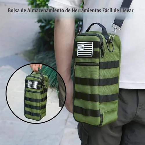 Vista 6 de Bolsa de herramientas pequeña portátil, bolsa de herramientas resistente con correa para el hombro y clip de anillo en D, bolsa de mano duradera e